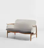 Two-seater sofa, model no. FJ 53 by Finn Juhl, designed 1953, Teak, fabric, brass, offered Jun 2021
