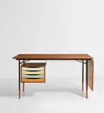 Finn Juhl, Desk, model no. BO69, designed 1953, Teak, teak-veneered wood, painted wood, painted steel, brass