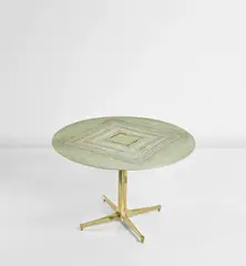 Melchiorre Bega, Dinette table, circa 1950, Breccia di quarzite marble, brass, painted metal