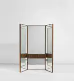 Mario Asnago and Claudio Vender, Unique dressing table, circa 1934, African mahogany-veneered wood, African mahogany, stained fruitwood, mirrored glass, glass, brass
