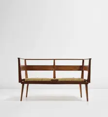Gio Ponti, Prototype sofa, circa 1944, Chestnut, rush