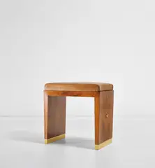 Stool by Gio Ponti, early 1930s, Walnut-veneered wood, leather, brass, sold Jun 2021