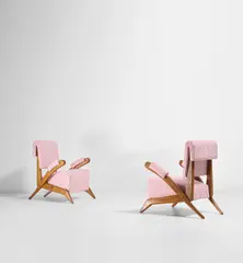 Tino De Silva, Rare pair of armchairs, circa 1961, Cherry, fabric