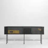 Mathieu Matégot, Free-standing bar, circa 1955, Laminated wood, painted steel, brass