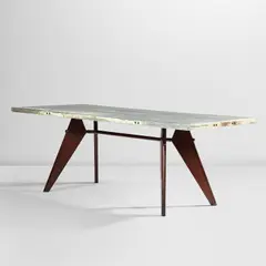Jean Prouvé, 'S.A.M. Tropique' table, model no. 503, 1951, 'Blanc Colombe' painted folded aluminium sheet, 'Brun Van Dyck' painted folded steel sheet