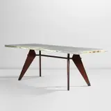 Jean Prouvé, 'S.A.M. Tropique' table, model no. 503, 1951, 'Blanc Colombe' painted folded aluminium sheet, 'Brun Van Dyck' painted folded steel sheet