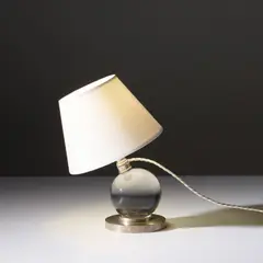 Jacques Adnet, Adjustable table lamp, model no. 7706, circa 1930, Glass, nickel-plated bronze, fabric shade
