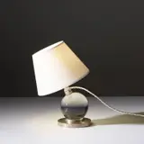 Jacques Adnet, Adjustable table lamp, model no. 7706, circa 1930, Glass, nickel-plated bronze, fabric shade