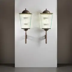 Pietro Chiesa, Pair of monumental wall lights, circa 1936, Glass, painted aluminium, patinated brass