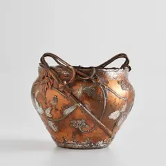 Henri Husson, Large pot, circa 1904, Patinated copper, precious metal applications and inlay