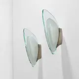 Max Ingrand, Pair of wall lights, model no. 1552, circa 1956, Glass, nickel-plated brass