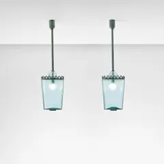 Seguso, Pair of lanterns, circa 1940, Painted brass, glass