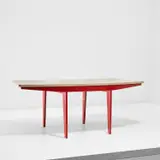 Aile d'avion table by Jean Prouvé, circa 1948, Limestone, painted steel, sold Nov 2021