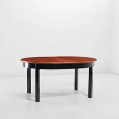 Rare extendable dining table by Fritz Hansen, circa 1938, Birch-veneered wood, ebonised birch, sold Nov 2021