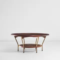 Frits Schlegel, Unique coffee table, circa 1949, Brazilian rosewood-veneered wood, Brazilian rosewood, brass