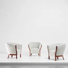 Frits Schlegel, Unique set of three easy chairs, circa 1949, Brazilian rosewood, fabric
