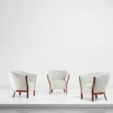 Frits Schlegel, Unique set of three easy chairs, circa 1949, Brazilian rosewood, fabric