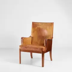 Frits Henningsen, Easy armchair, circa 1936, Honduran mahogany, Honduran mahogany-veneered wood, leather