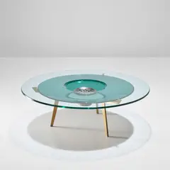 Rare coffee table with flower holder, model no. 1994 by Fontana Arte, circa 1964, Glass, coloured mirrored glass, brass, nickel-plated brass, offered Nov 2021