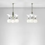 Pair of large chandeliers, model no. AS/433G3T by Franco Albini and Franca Helg, circa 1966, Glass, nickel-plated metal, sold Nov 2021