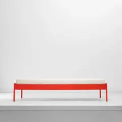 Daybed by Ettore Sottsass, circa 1962, Painted wood, fabric, sold Nov 2021