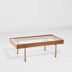 Mario Gottardi, Low table, circa 1940, Walnut, glass, brass
