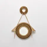 Carlo Bugatti, Hanging mirror, circa 1902, Partially-painted vellum-covered wood, repoussé brass, mirrored glass, fabric cord