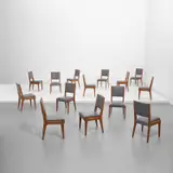 Gio Ponti, Set of 14 dining chairs, late 1950s, Elm, vinyl