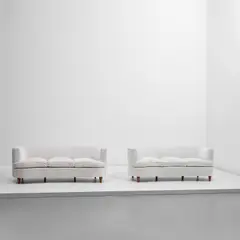 Pair of sofas by Paolo Buffa, designed 1939, Fabric, stained beech, sold Nov 2021