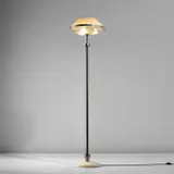 Pietro Chiesa, Standard lamp, circa 1937, Partially acid-etched glass, glass, nickel-plated brass, painted brass, paper shade