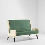 Two-seater sofa, from the Hotel Parco dei Principi, Rome by Gio Ponti, circa 1964, Leather, stained walnut, brass nailheads, offered Nov 2021