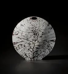 James Tower, 'Sea Piece', 1984, Earthenware, layered white over black glazes with the design carved through