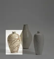 Charles Vyse, 'Tzu-Chou' vase, 1936, Stoneware, layered slip with a carved design of palm trees filled with iron glaze