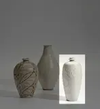 Charles Vyse, 'Tzu-Chou' vase, 1930, Stoneware, white glaze over a body with incised scrolling lotus flower design