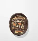 Thomas 'Sam' Haile, Dish with surrealist design, circa 1946, Earthenware, trailed and brushed slips beneath a crawling clear glaze