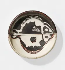 William Newland, Dish with fish design, 1950s, Earthenware, cream and brown glazes with trailed design