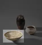 Shoji Hamada, 'Crysanthemum' bowl, circa 1923, Stoneware, porcelain slip with the design carved through beneath a green wood ash glaze