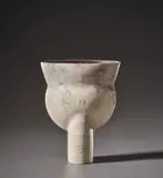 'Thistle' form by Hans Coper, circa 1965, Stoneware, layered porcelain slips and engobes over a textured and incised body, the rim and interior with a manganese g, sold Nov 2021
