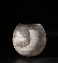 Hans Coper, Large 'Bell' form, circa 1966, Stoneware, layered porcelain slips and engobes over a textured body, the neck, lip and interior with a manganese glaze