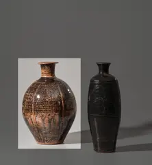 Bernard Leach, Large vase, circa 1965, Stoneware, layered tenmoku and iron glazes over a segmented body