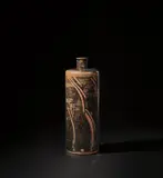 William Marshall, Tall bottle vase, circa 1972, Stoneware, layered tenmoku over iron glazes with a finger-wipe design