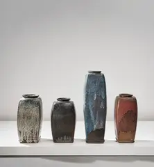 Gutte Eriksen, Four jars, circa 1980, Earthenware, layered flowing glazes