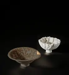 Large 'Convoluted' bowl by Mary Rogers, circa 1975, Porcelain, white glaze, sold Nov 2021