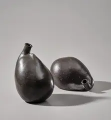Donald Locke, Pair of 'Male and Female' vessels, circa 1976, Stoneware, black glaze