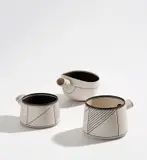 Nicholas Homoky, Three bowls, circa 1992, Porcelain, black glaze linear designs inlaid into the surface