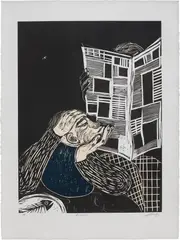 Resistance by Sanya Kantarovsky, 2017, woodcut on paper, sold Feb 2021