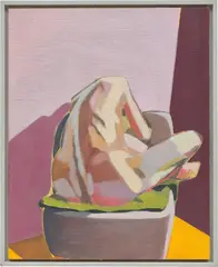 Hester Finch, Portrait of a Lady: Headless Nude (Seated, Pink/Purple/Yellow), 2015, oil on linen on panel, in artist's frame