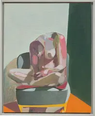 Hester Finch, Portrait of a Lady: Headless Nude (Seated, Grey/Green/Orange), 2015, oil on linen on panel, in artist's frame