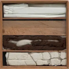 Vittorio Messina, Senza Titolo, assemblage of rolled paper, wood, cotton wool, string and fibres mounted on panel, in artist's frame