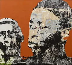 Armand Boua, Untitled, acrylic, oil and tar on paper collage laid on canvas